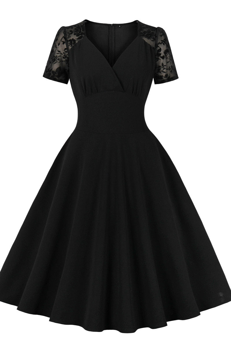 black formal swing dress Solid Black 1940's Swing Dress by Hemet Glitz Glam and Rebellion