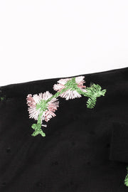 High Neck Embroidery Black Swing Dress