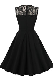 Sheer Lace Neck Black Swing Dress