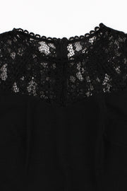 Sheer Lace Neck Black Swing Dress