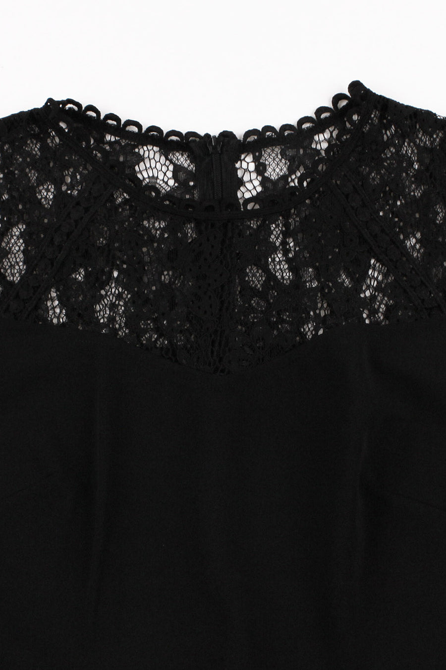 Sheer Lace Neck Black Swing Dress