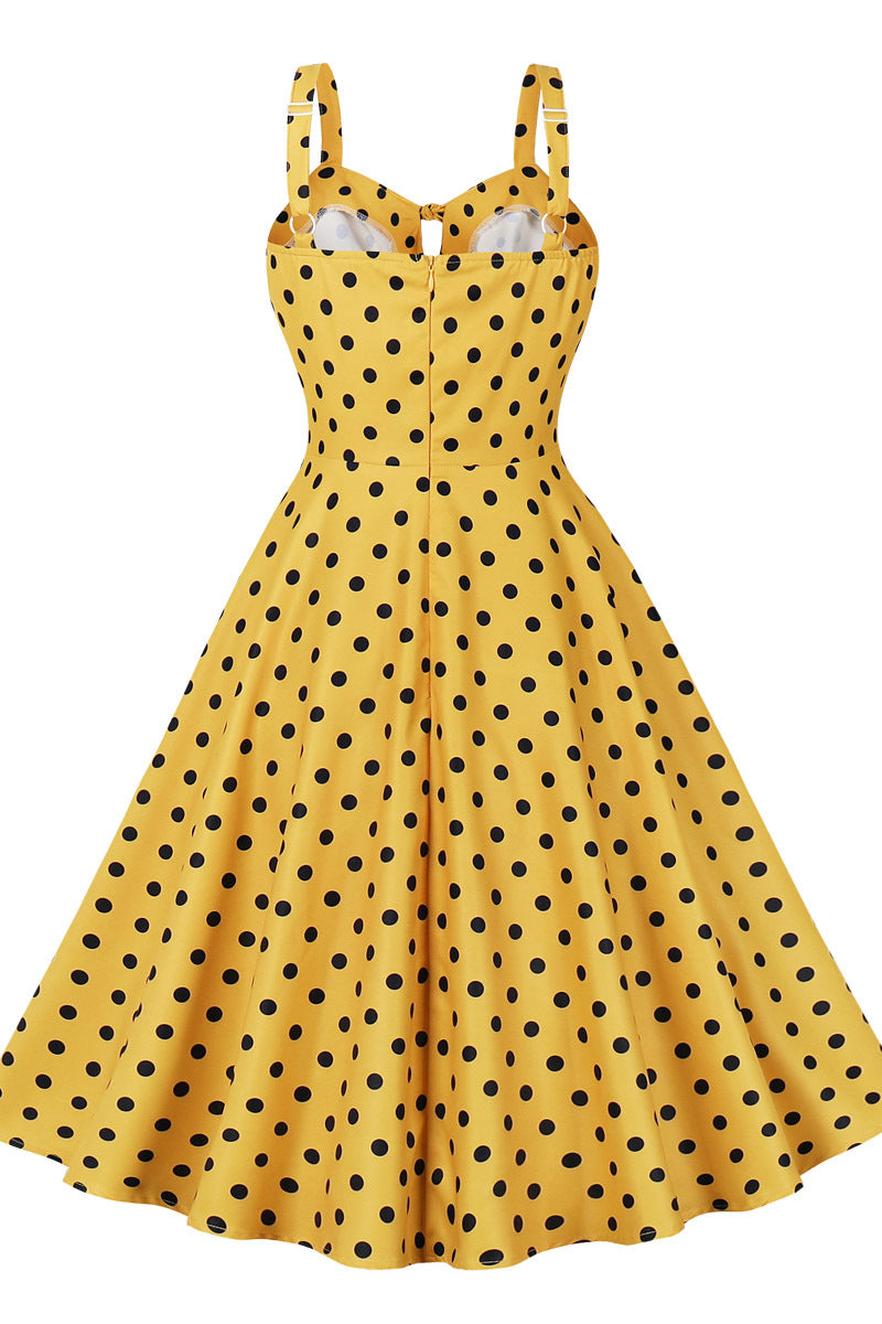 Yellow and Black Polk Dots Swing Dress