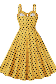 Yellow and Black Polk Dots Swing Dress