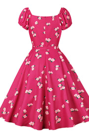Hot Pink Floral Sweet Swing Dress