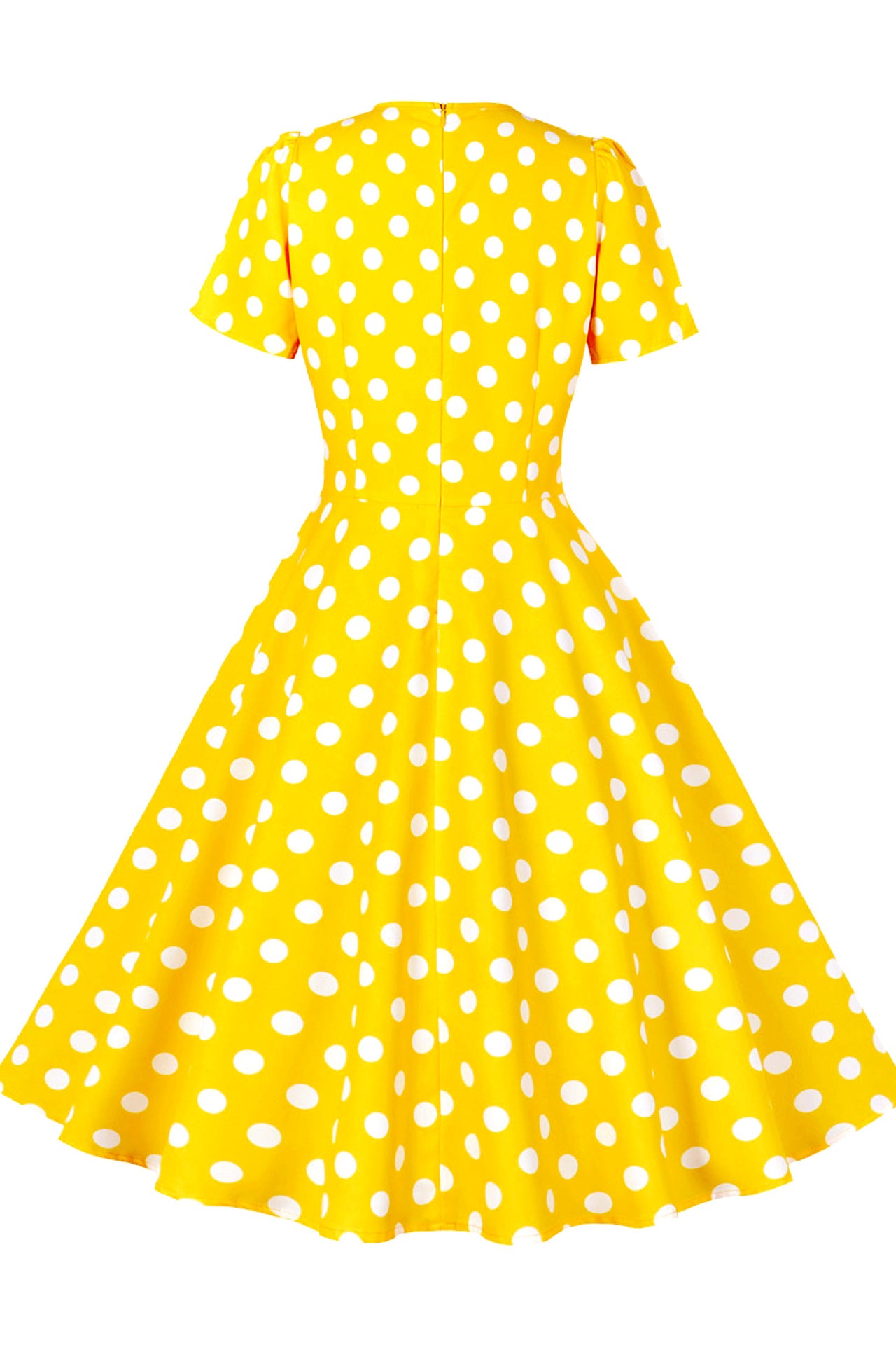 Yellow and White Polk Dots Bow Swing Dress