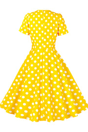 Yellow and White Polk Dots Bow Swing Dress