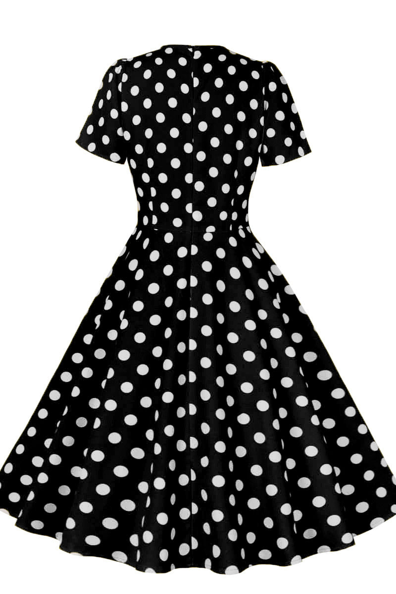 Black and White Polk Dots Bow Swing Dress