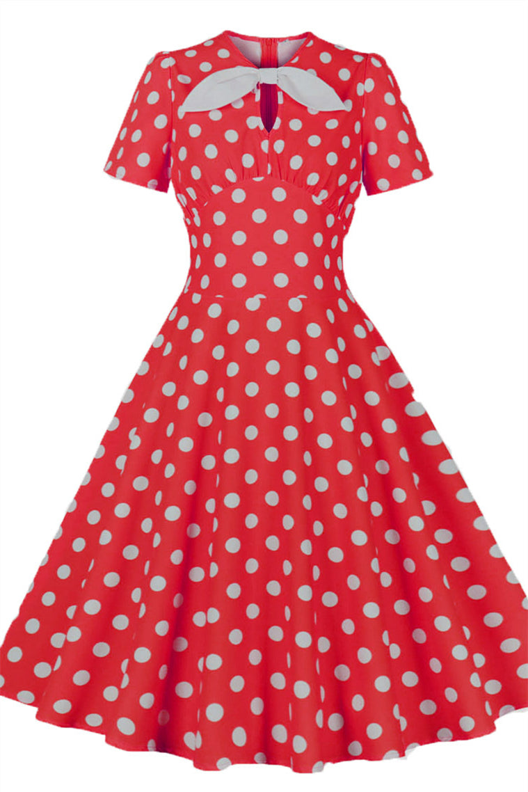 Red and White Polk Dots Bow Swing Dress