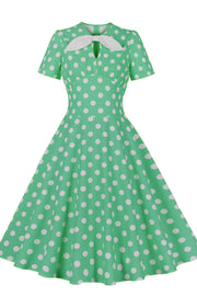 Green and White Polk Dots Bow Swing Dress