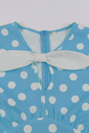 Blue and White Polk Dots Bow Swing Dress