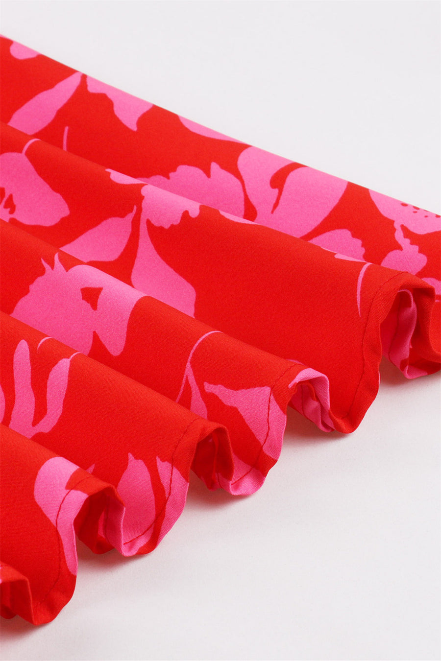 Short Sleeves Red Print Swing Dress