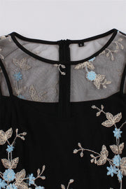 Mesh Black and Blue Floral Embroidery Dress