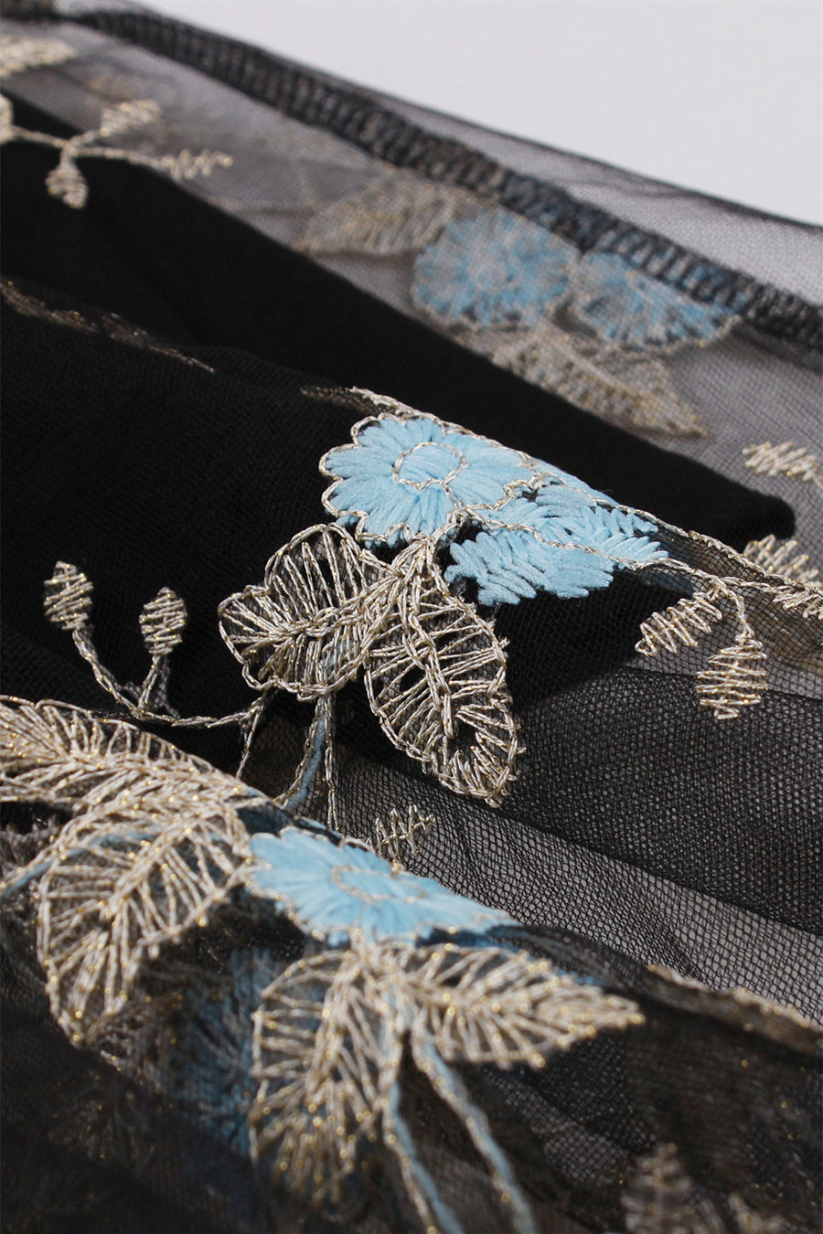 Mesh Black and Blue Floral Embroidery Dress