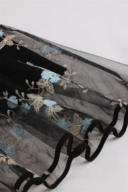 Mesh Black and Blue Floral Embroidery Dress