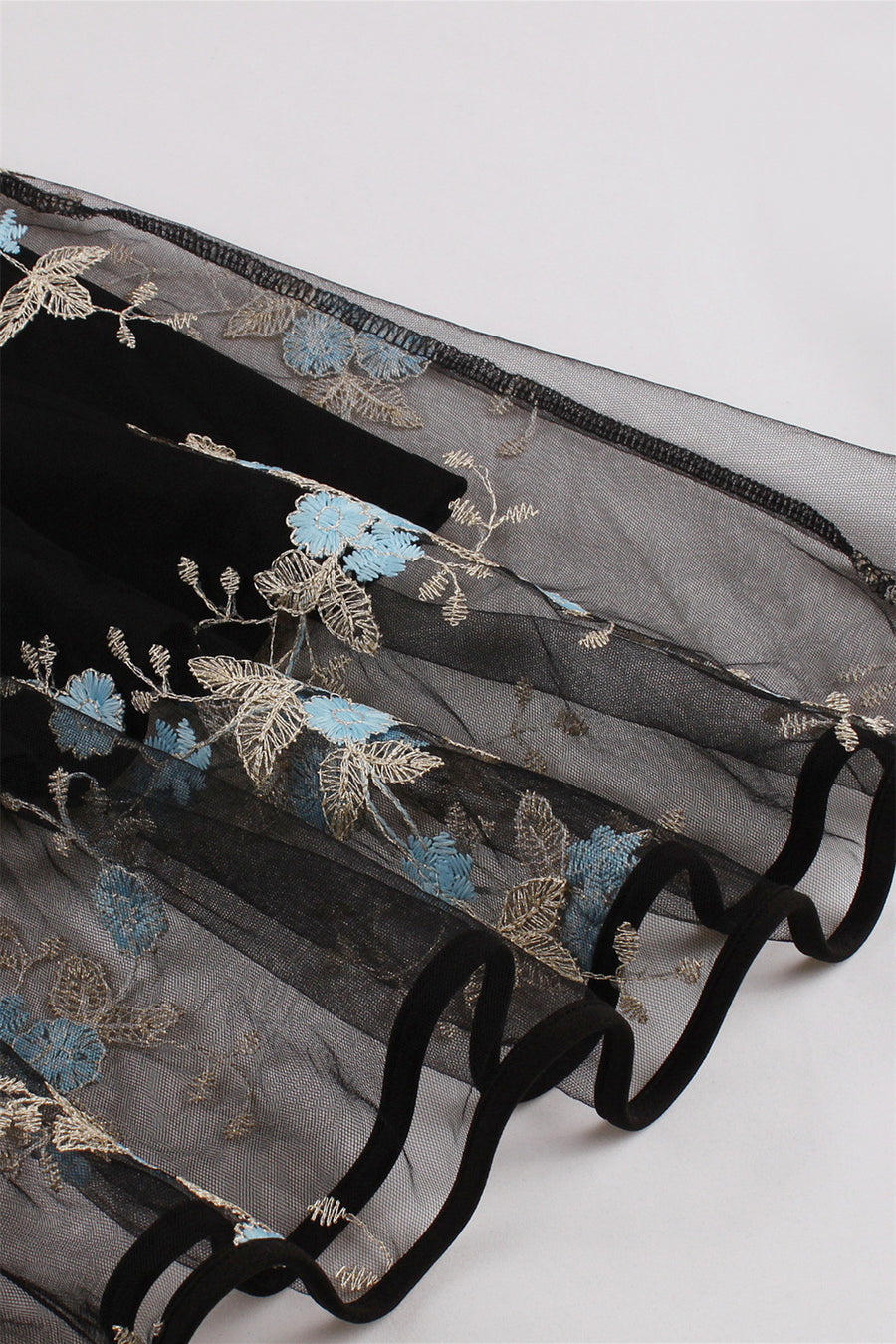 Mesh Black and Blue Floral Embroidery Dress