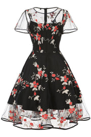 Mesh Black and Blue Floral Embroidery Dress