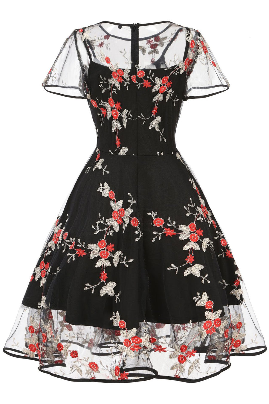 Mesh Black and Blue Floral Embroidery Dress