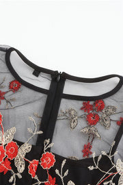 Mesh Black and Blue Floral Embroidery Dress