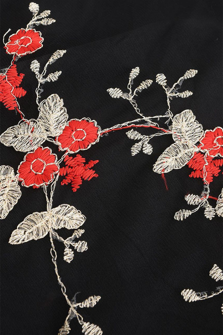 Mesh Black and Blue Floral Embroidery Dress