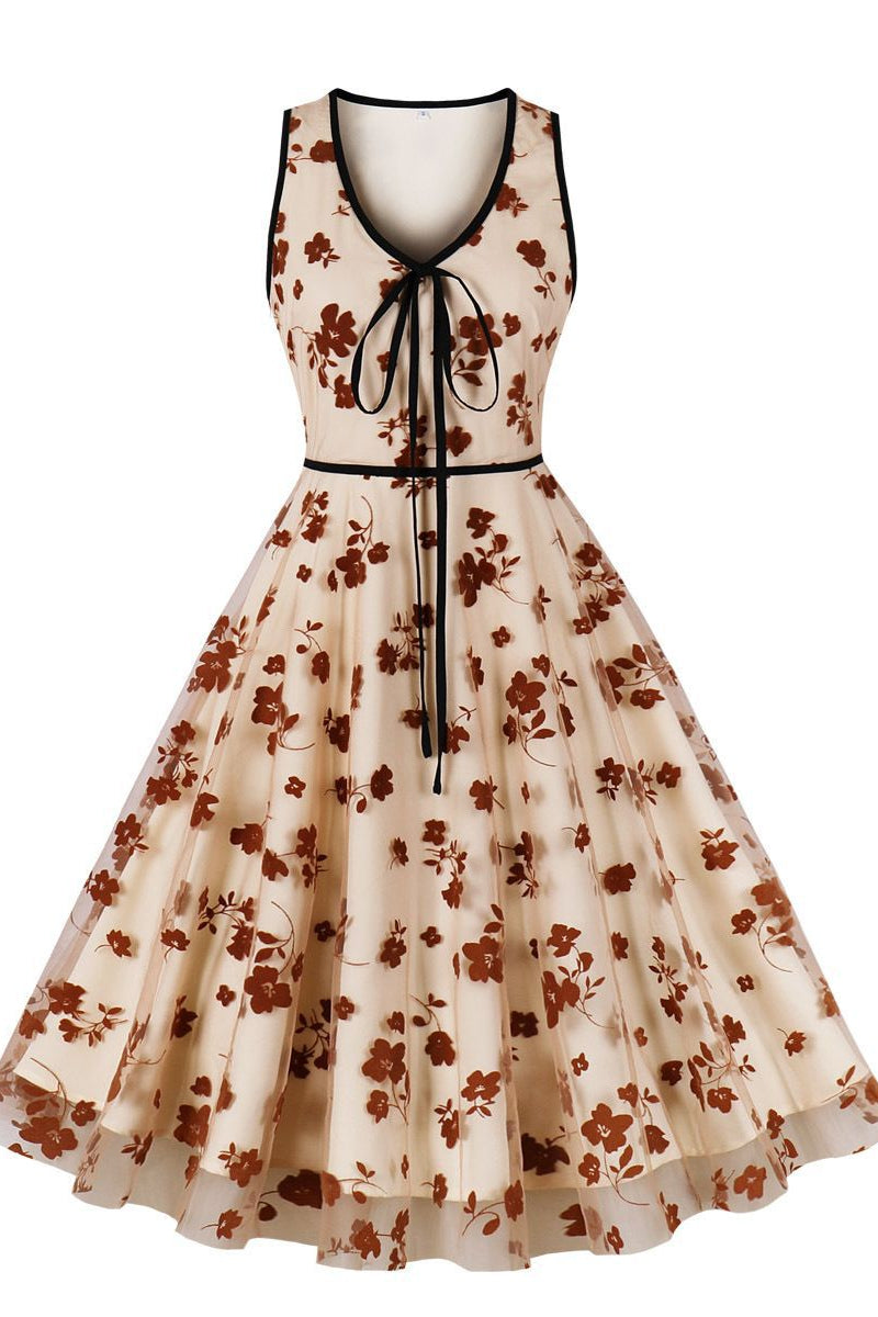 Apricot Floral A-line Swing Dress