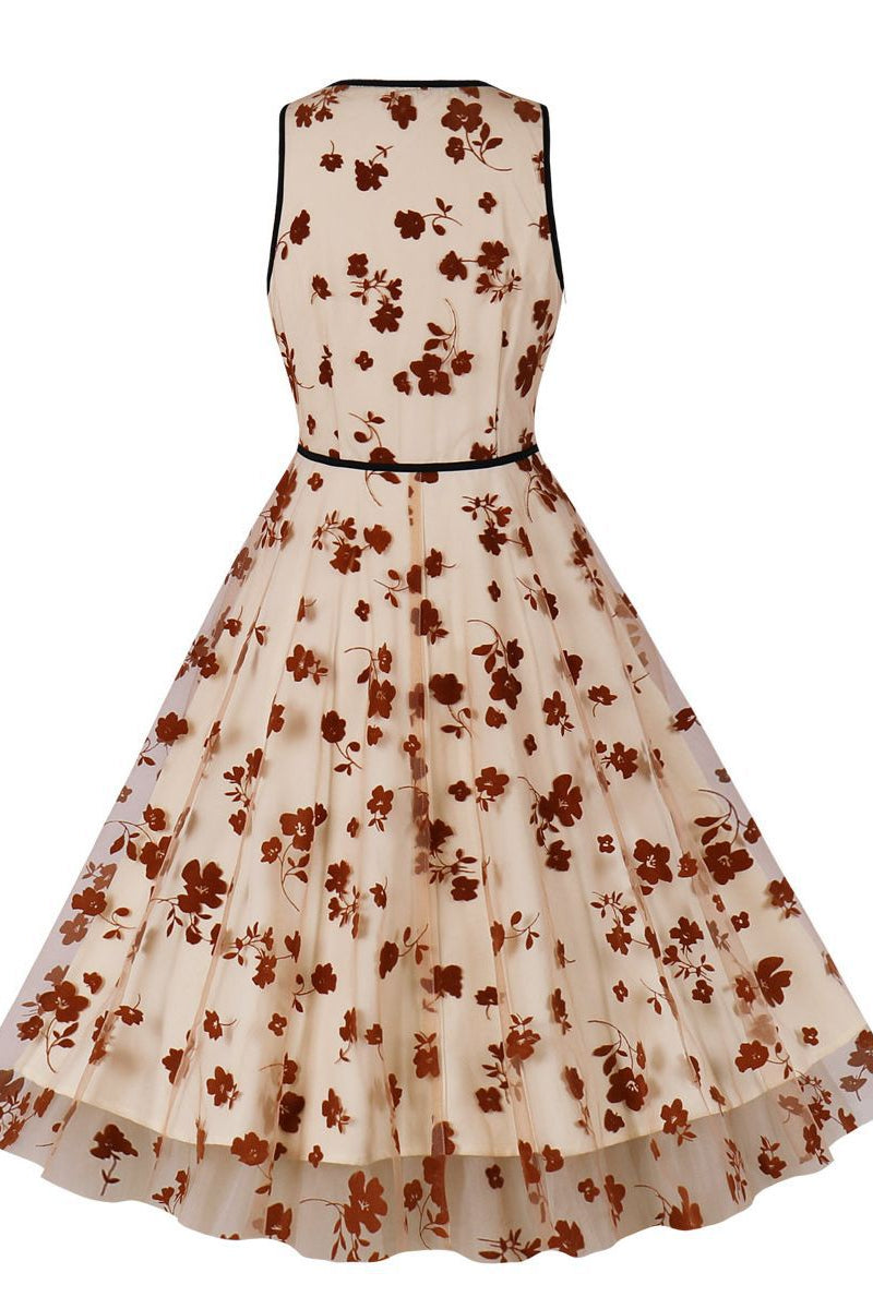 Apricot Floral A-line Swing Dress