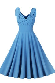Tie Shoulder Blue Swing Swing Dress