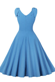 Tie Shoulder Blue Swing Swing Dress