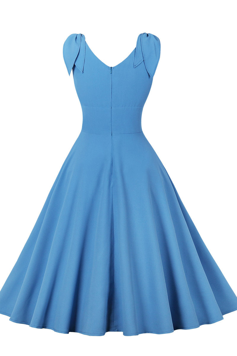 Tie Shoulder Blue Swing Swing Dress