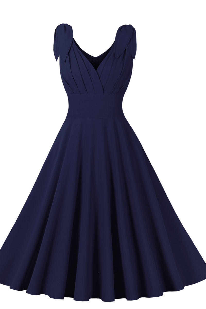 Tie Shoulder Navy Blue Swing Swing Dress