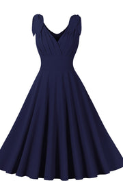 Tie Shoulder Navy Blue Swing Swing Dress