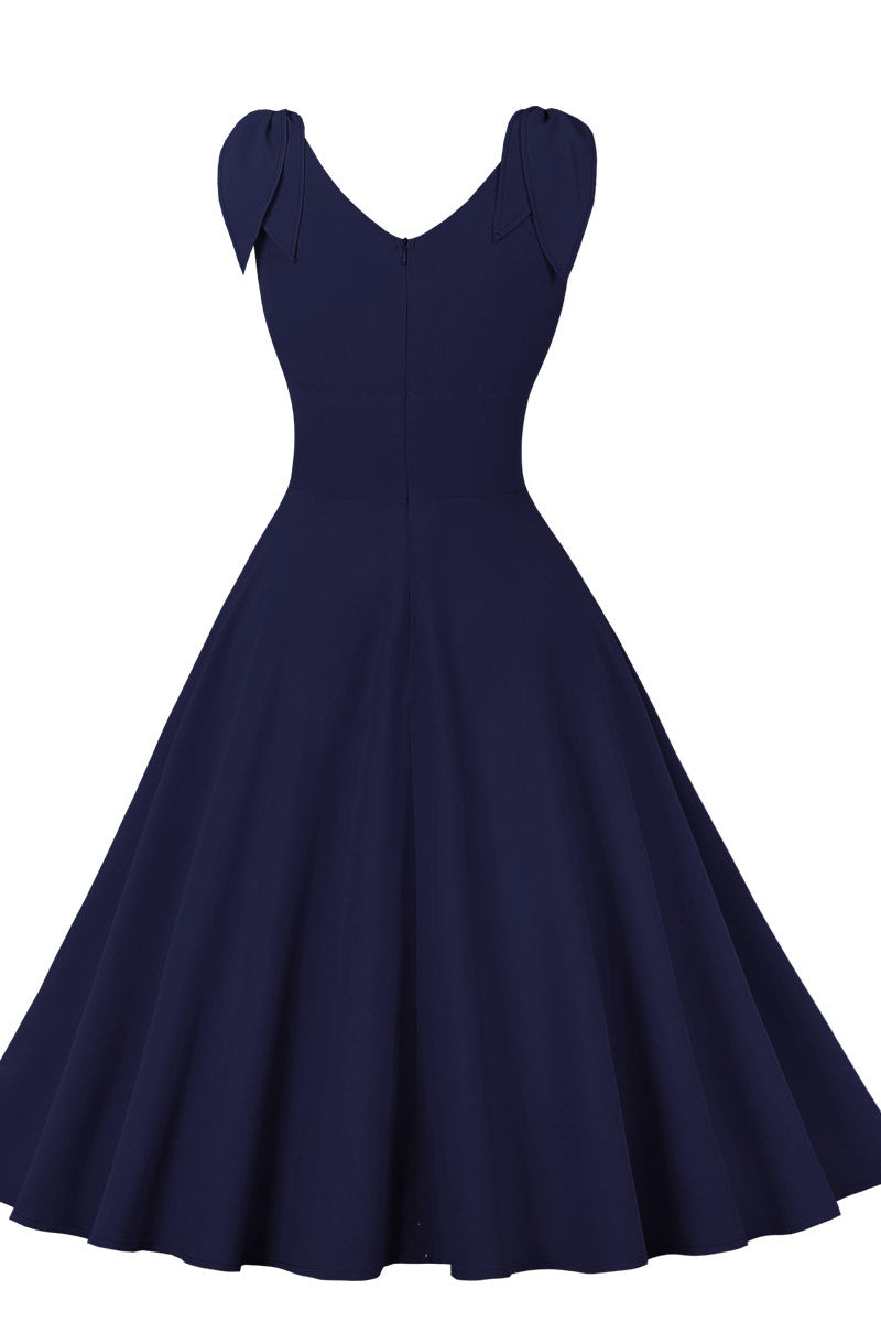 Tie Shoulder Navy Blue Swing Swing Dress