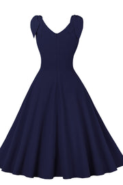 Tie Shoulder Navy Blue Swing Swing Dress
