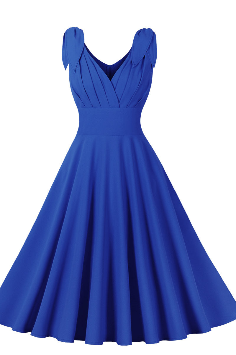 Tie Shoulder Royal Swing Swing Dress