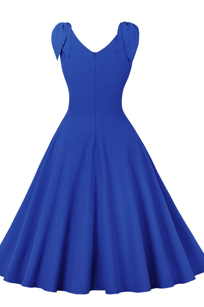 Tie Shoulder Royal Swing Swing Dress