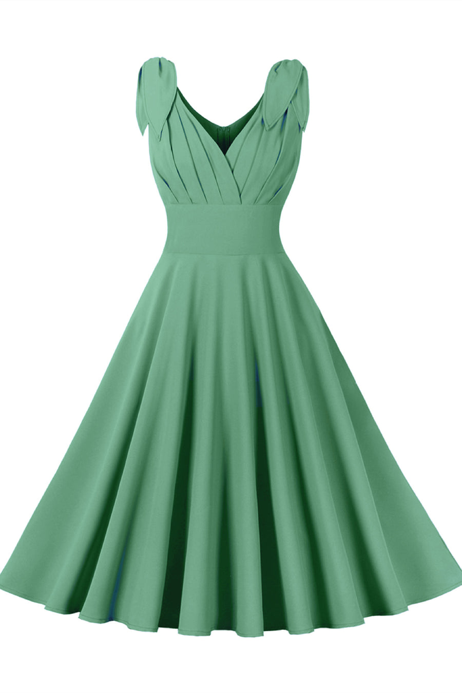 Tie Shoulder Green Swing Swing Dress