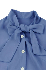 Flare Sleeves Blue Short Dress