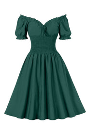 Dark Green Smoked Wasit Off the Shoulder Dress