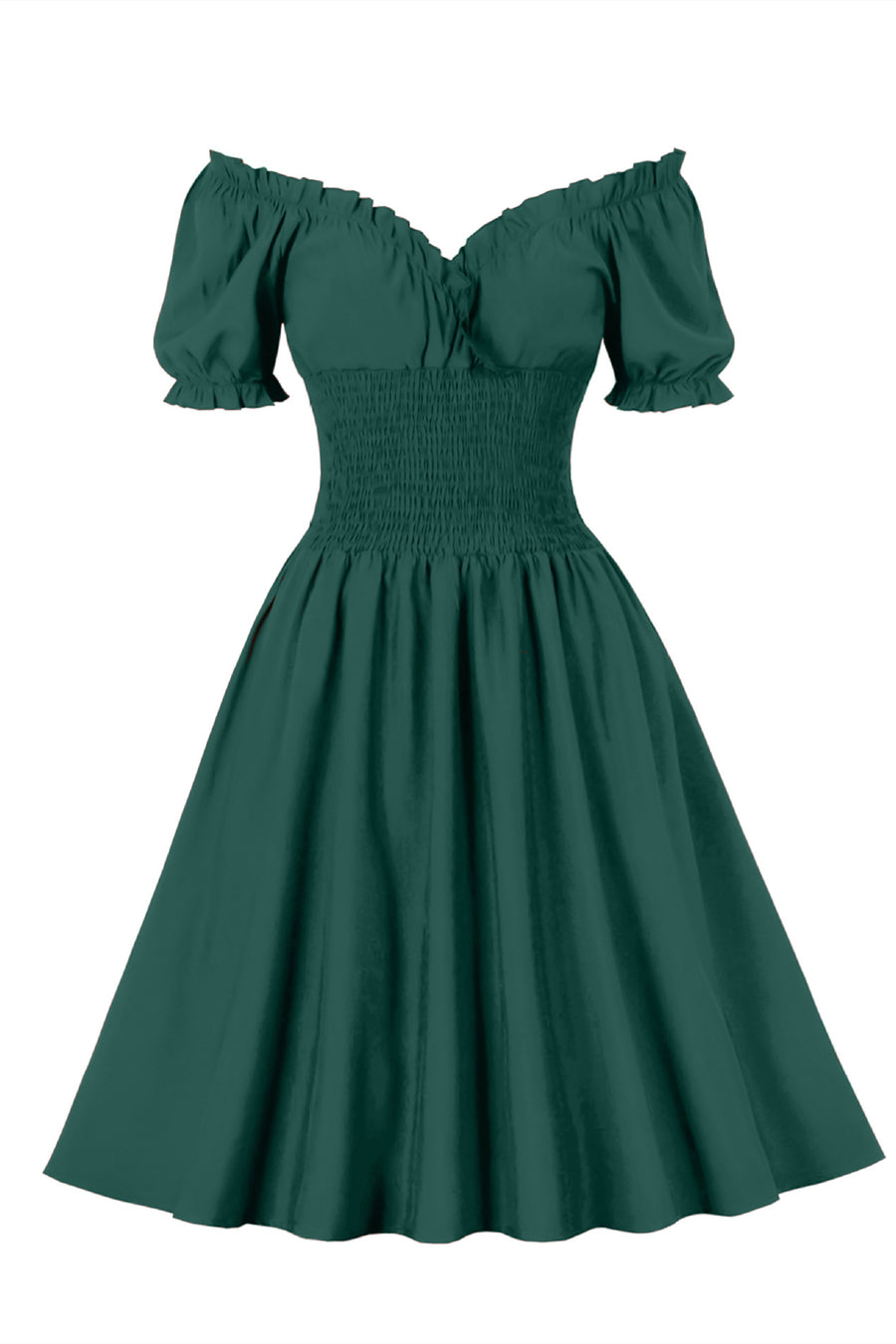 Dark Green Smoked Wasit Off the Shoulder Dress