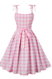 Pink Plaid Swing Dress with Sash