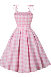 Pink Plaid Swing Dress with Sash