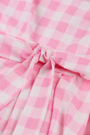 Pink Plaid Swing Dress with Sash