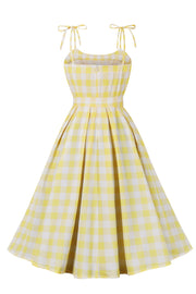 Yellow Plaid Swing Dress with Sash