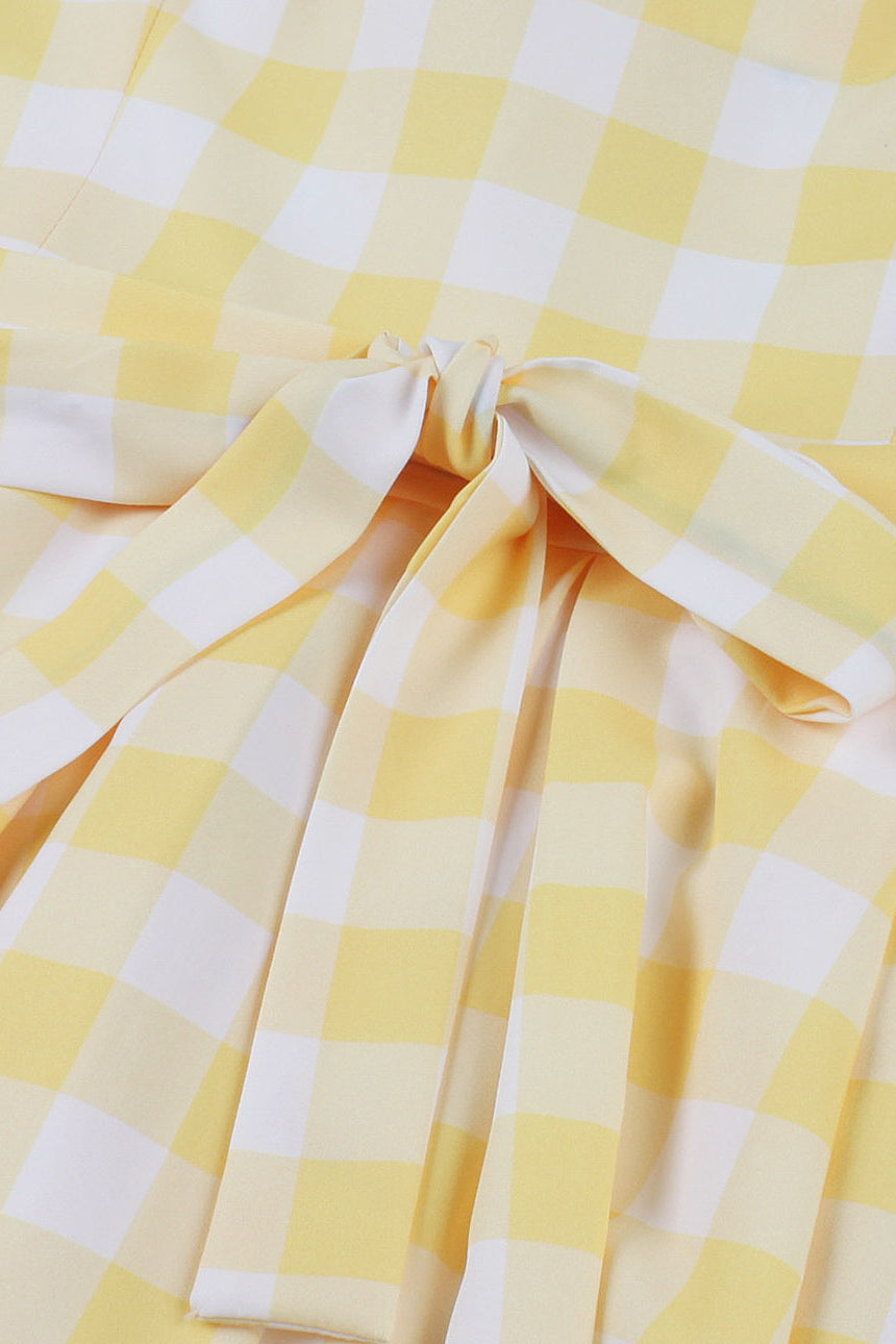 Yellow Plaid Swing Dress with Sash