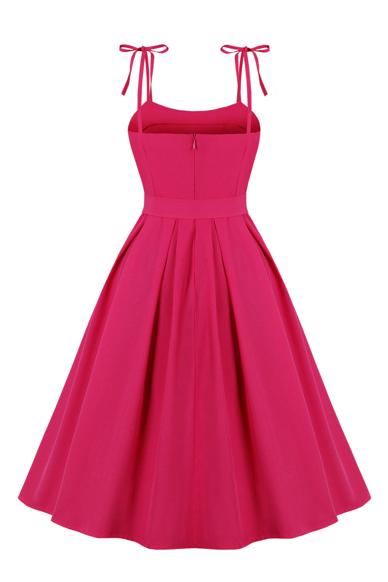 Fuchsia Plaid Swing Dress with Sash