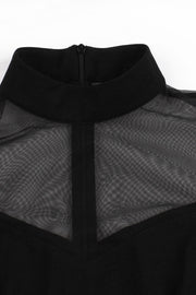 High Neck Black Swing Dress with Flare Long Sleeves