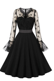 Mesh Long Sleeves Black Swing Dress