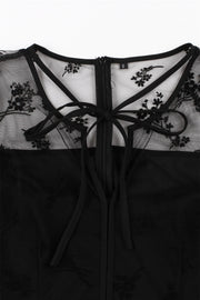 Mesh Long Sleeves Black Swing Dress