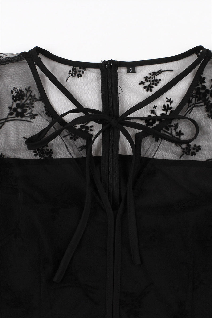 Mesh Long Sleeves Black Swing Dress