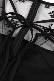 Mesh Long Sleeves Black Swing Dress