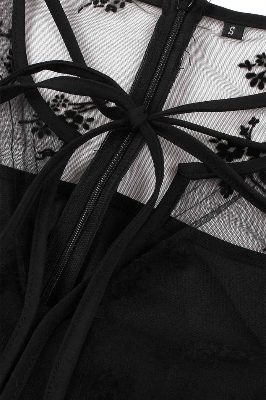 Mesh Long Sleeves Black Swing Dress